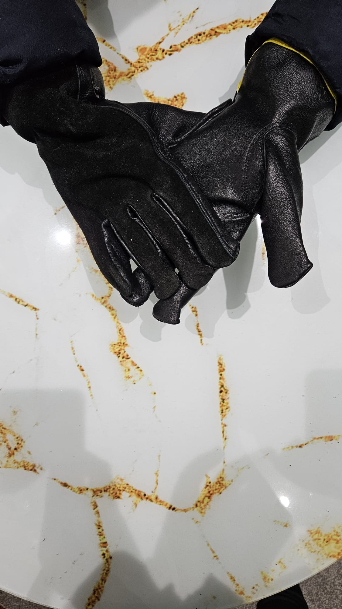Gilder Black Buffalo Leather Cow Split Leather Front Thumb Driving Glove Safety Gloves AIYO SHOES Large - Size 9