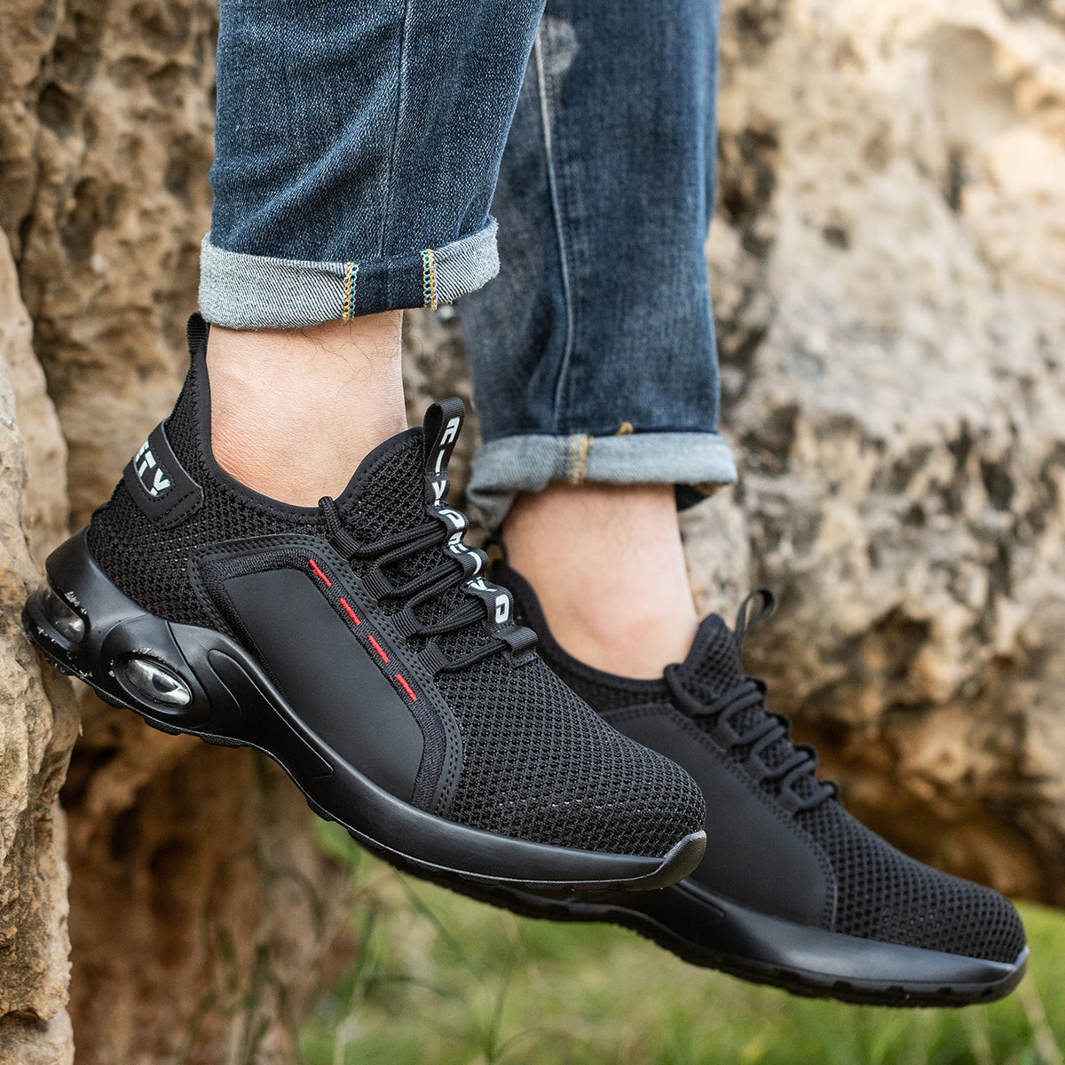 Safety Shoe Safety Trainers Men Steel Toe Cap Delta AY199 safety shoes Nuvari 199 Steel Toe Work Trainers – Front View of Water-Resistant Safety Shoes for Tough Jobsites